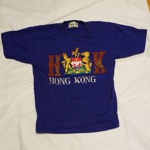 Vintage Hong Kong embroidery blue t-shirt